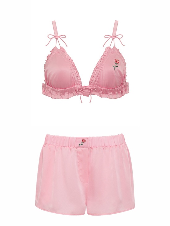 For Love And Lemons Other - For Love And Lemons Everyday Pink Ruffle Triangle Bralette & Shorts Set